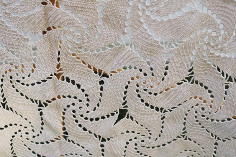 photo of vintage shabby cottage chic crochet lace tablecloth, pinwheel pattern square #3