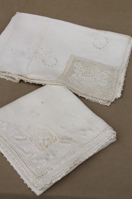 photo of vintage shabby cottage chic linens lot towels, runners, small tablecloths w/ lace & fancywork #7