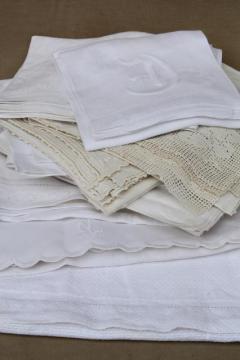 catalog photo of vintage shabby cottage chic linens lot towels, runners, small tablecloths w/ lace & fancywork