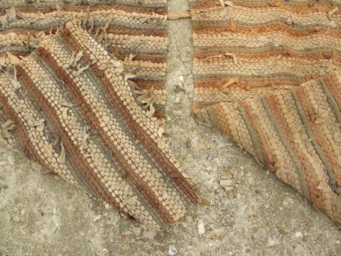 photo of vintage shaggy cotton rag rug lot, two throw rugs, natural earth colors #2