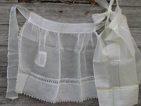 photo of vintage sheer cotton aprons w/ tatting and rick rack lace insertion #1