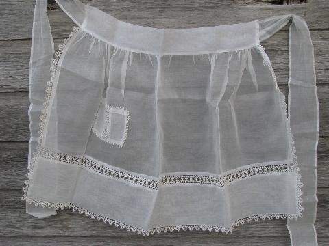 photo of vintage sheer cotton aprons w/ tatting and rick rack lace insertion #2