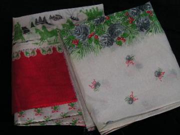 catalog photo of vintage sheer cotton fabric, Christmas border prints lot