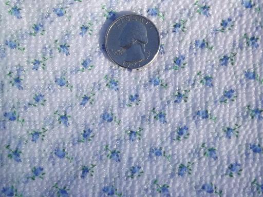 photo of vintage sheer crinkle nylon fabric, retro 50s baby blue rosebud print #1