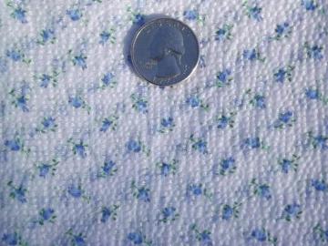 catalog photo of vintage sheer crinkle nylon fabric, retro 50s baby blue rosebud print