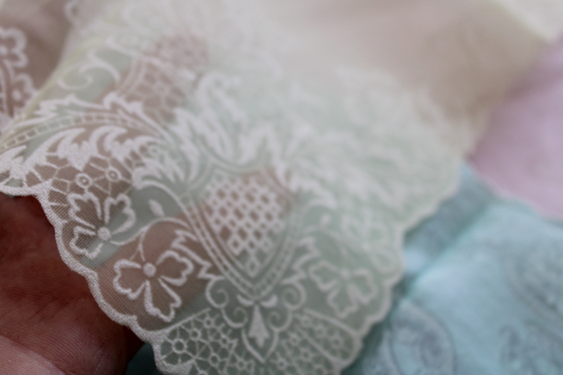 photo of vintage sheer crisp cotton organdy hankies, candy mint pastels w/ white flocking #2