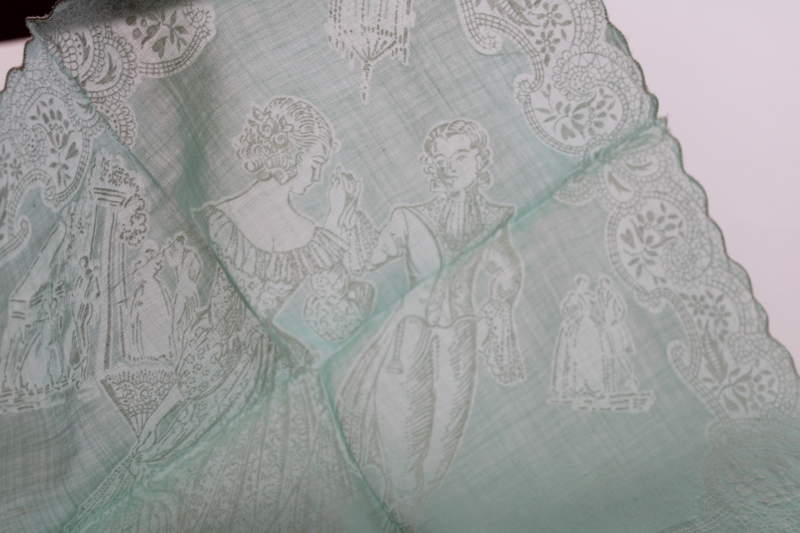 photo of vintage sheer crisp cotton organdy hankies, candy mint pastels w/ white flocking #3