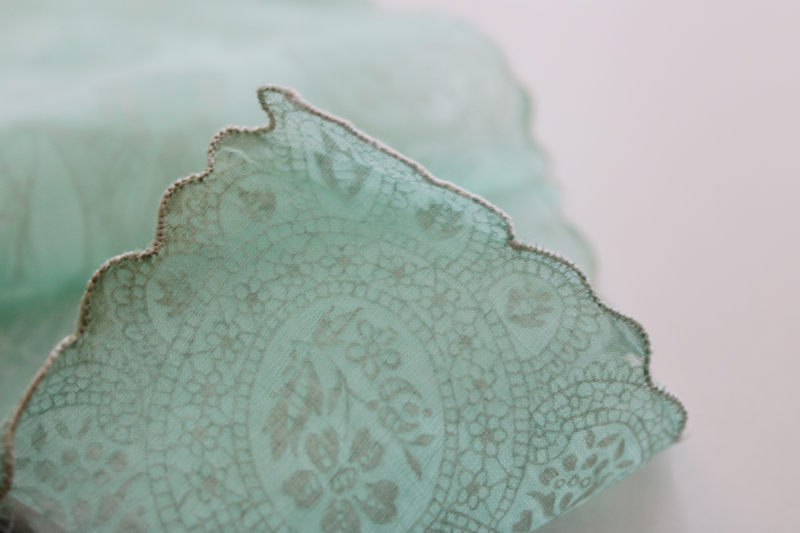 photo of vintage sheer crisp cotton organdy hankies, candy mint pastels w/ white flocking #4