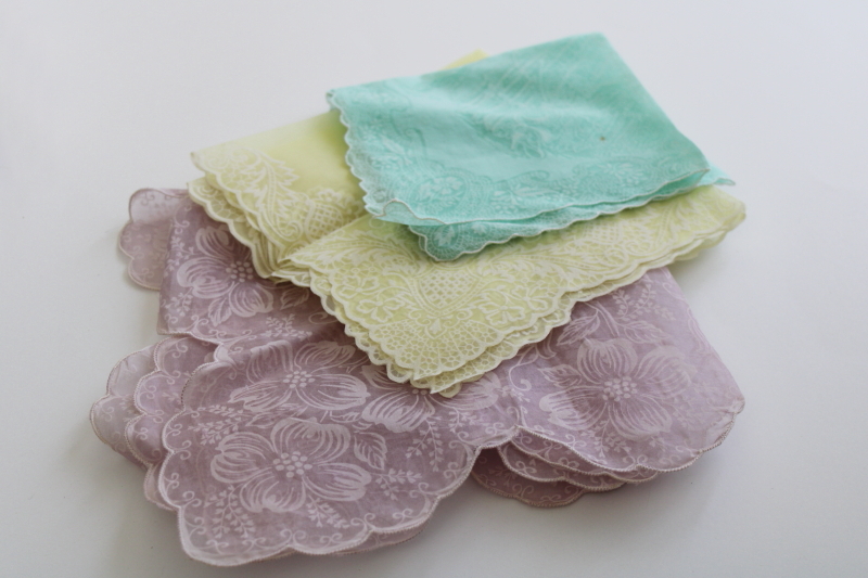 photo of vintage sheer crisp cotton organdy hankies, candy mint pastels w/ white flocking #8