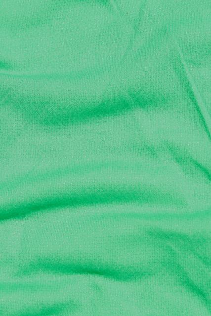 photo of vintage sheer jersey knit fabric, soft light stretchy poly blend, retro kelly green solid #4