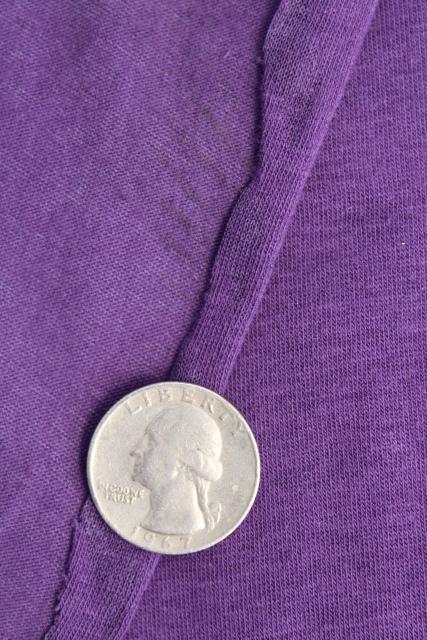 photo of vintage sheer jersey knit fabric, soft light stretchy poly blend, retro purple solid #5