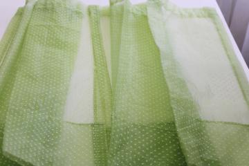 vintage sheer nylon curtains, lime green w/ flocked dots dotted swiss style