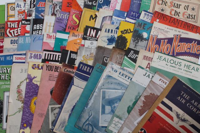 photo of vintage sheet music lot, 90+ pieces 20s, 30s, 40s, 50s, great cover art graphics #1