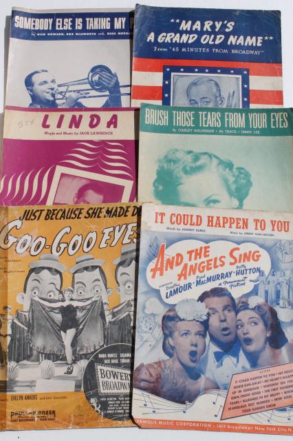 photo of vintage sheet music lot, 90+ pieces 20s, 30s, 40s, 50s, great cover art graphics #2