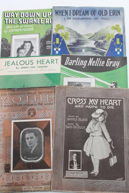 photo of vintage sheet music lot, 90+ pieces 20s, 30s, 40s, 50s, great cover art graphics #6