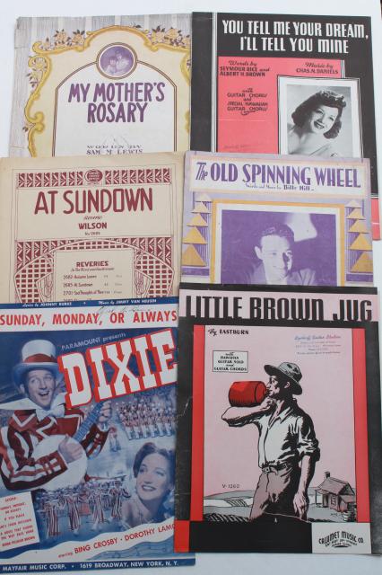photo of vintage sheet music lot, 90+ pieces 20s, 30s, 40s, 50s, great cover art graphics #7