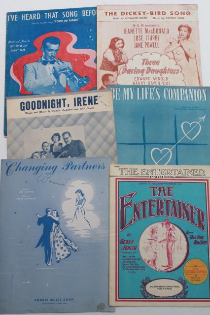 photo of vintage sheet music lot, 90+ pieces 20s, 30s, 40s, 50s, great cover art graphics #8