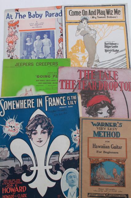 photo of vintage sheet music lot, 90+ pieces 20s, 30s, 40s, 50s, great cover art graphics #13