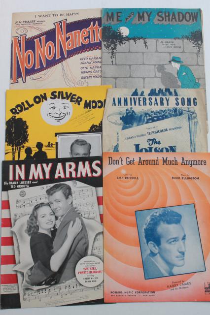 photo of vintage sheet music lot, 90+ pieces 20s, 30s, 40s, 50s, great cover art graphics #14