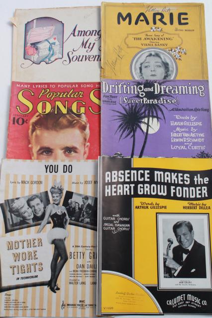 photo of vintage sheet music lot, 90+ pieces 20s, 30s, 40s, 50s, great cover art graphics #16