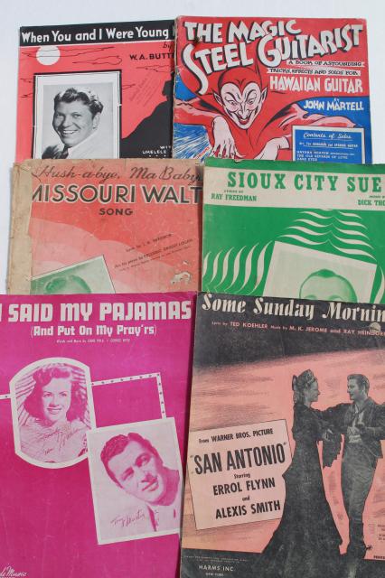 photo of vintage sheet music lot, 90+ pieces 20s, 30s, 40s, 50s, great cover art graphics #17