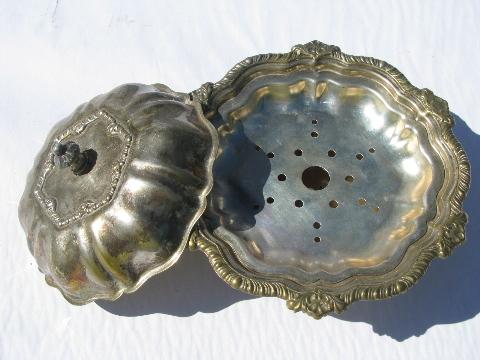 photo of vintage sheffield plate, silver over brass dome covered butter dish cheese plate #2