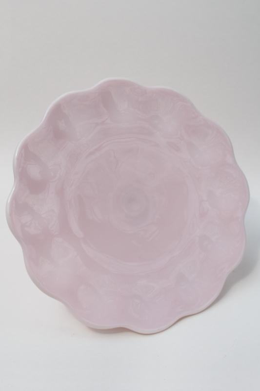 photo of vintage shell pink milk glass cake stand, Smith glass scalloped plate dessert pedestal #2