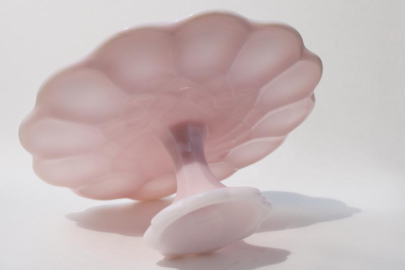 photo of vintage shell pink milk glass cake stand, Smith glass scalloped plate dessert pedestal #3