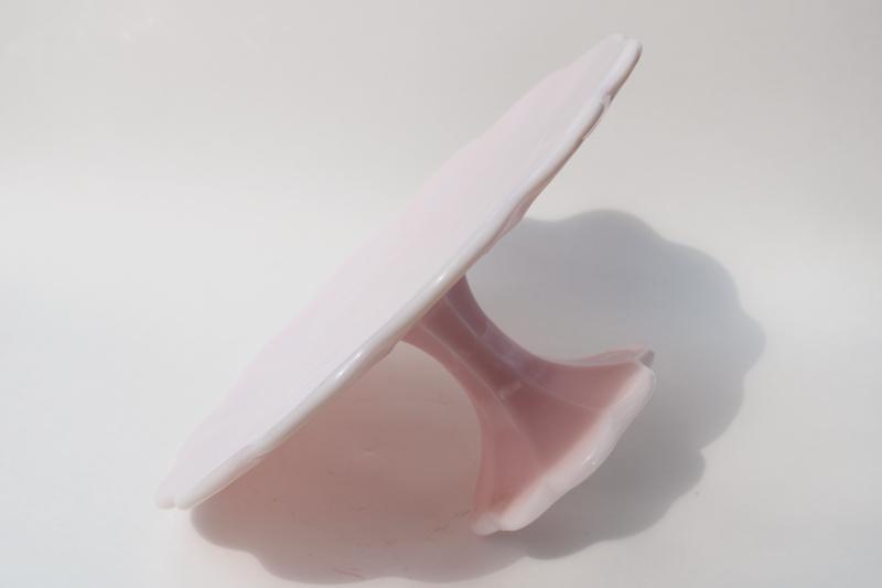 photo of vintage shell pink milk glass cake stand, Smith glass scalloped plate dessert pedestal #6