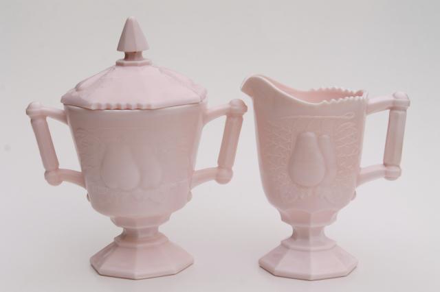 photo of vintage shell pink milk glass cream pitcher & sugar bowl set sweet Baltimore pear #1