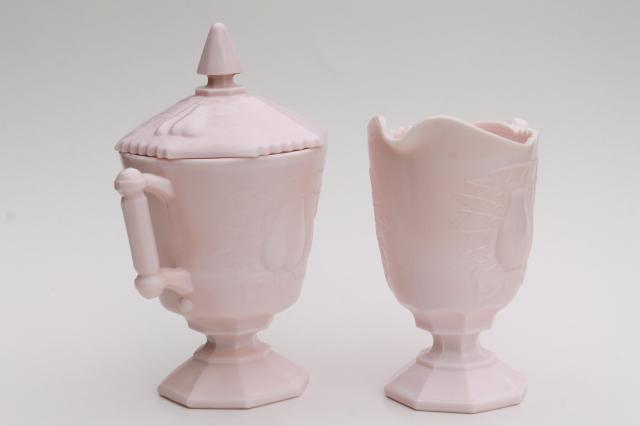 photo of vintage shell pink milk glass cream pitcher & sugar bowl set sweet Baltimore pear #2