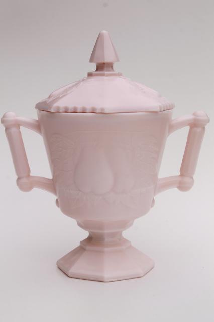 photo of vintage shell pink milk glass cream pitcher & sugar bowl set sweet Baltimore pear #5