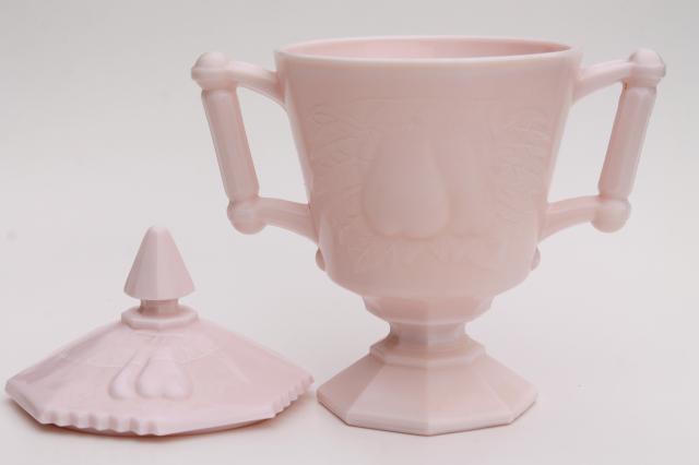 photo of vintage shell pink milk glass cream pitcher & sugar bowl set sweet Baltimore pear #6