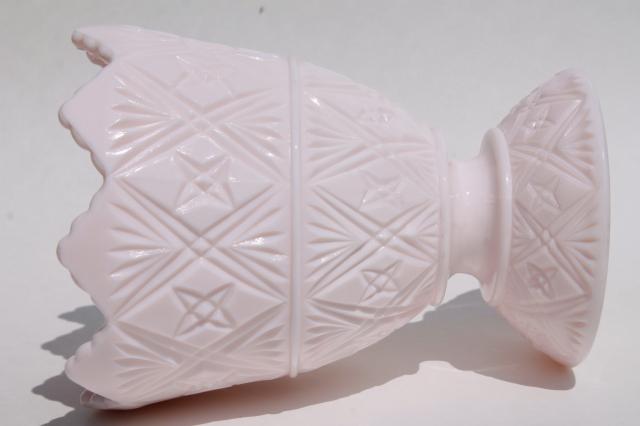 photo of vintage shell pink milk glass planter pot or flower vase, Napco fine cut pattern #2