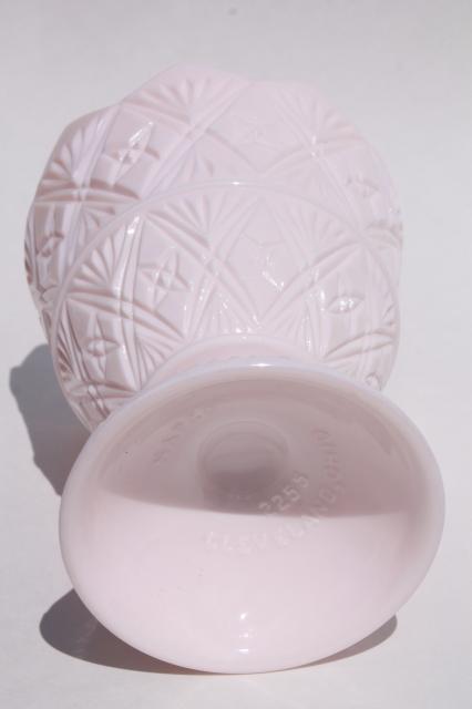 photo of vintage shell pink milk glass planter pot or flower vase, Napco fine cut pattern #3