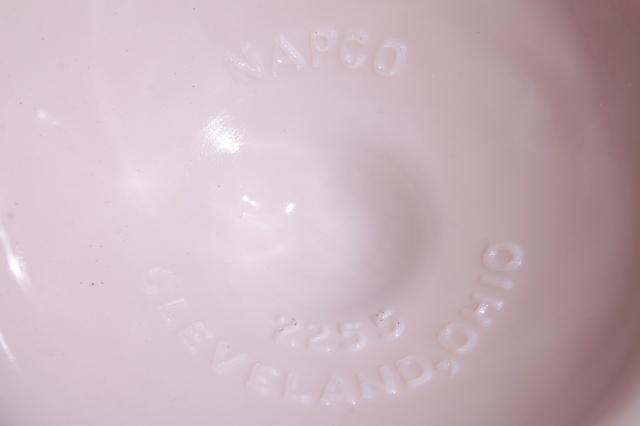 photo of vintage shell pink milk glass planter pot or flower vase, Napco fine cut pattern #5