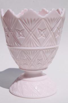 catalog photo of vintage shell pink milk glass planter pot or flower vase, Napco fine cut pattern