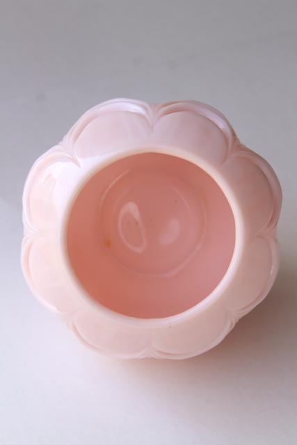 photo of vintage shell pink milk glass rose bowl flower ball vase, Fostoria heavy drape pattern #2