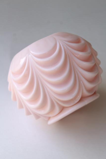 photo of vintage shell pink milk glass rose bowl flower ball vase, Fostoria heavy drape pattern #3