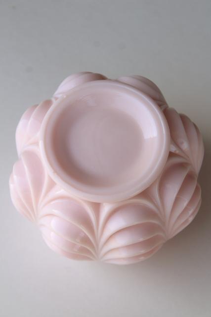 photo of vintage shell pink milk glass rose bowl flower ball vase, Fostoria heavy drape pattern #4