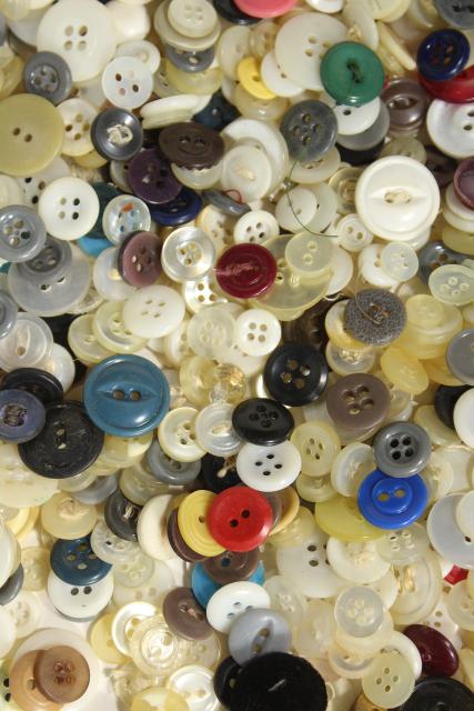 photo of vintage shirt buttons, old Ball mason jar full of saved buttons, estate collection #5