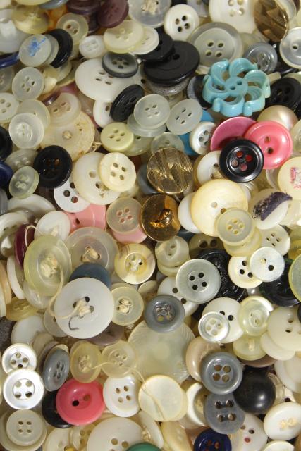 photo of vintage shirt buttons, old Ball mason jar full of saved buttons, estate collection #6