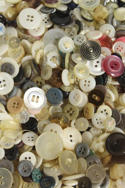 photo of vintage shirt buttons, old Ball mason jar full of saved buttons, estate collection #8