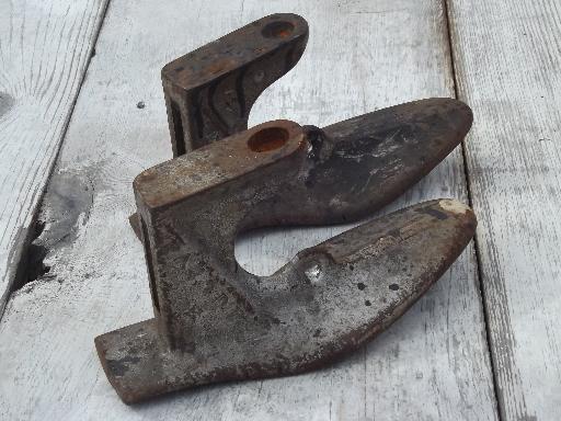 photo of vintage shoe lasts, foot shape cobbler forms, pair old cast iron feet #2