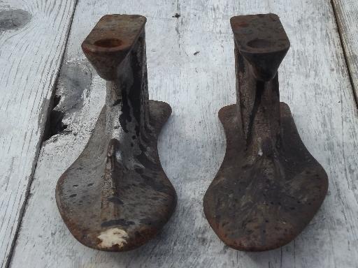 photo of vintage shoe lasts, foot shape cobbler forms, pair old cast iron feet #3