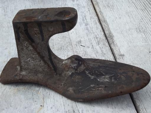 photo of vintage shoe lasts, foot shape cobbler forms, pair old cast iron feet #6