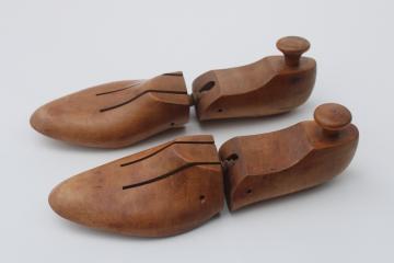 vintage shoe stretchers, all wood screw type adjustable foot forms old patina 