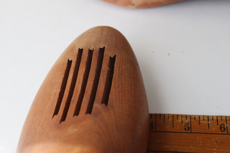 photo of vintage shoe stretchers w/ wooden knob handles, carved wood foot shape shoe trees  #9