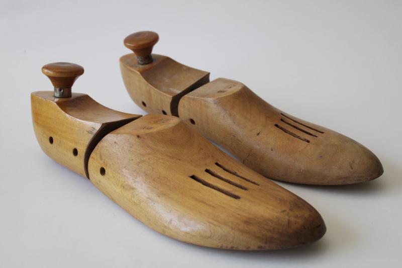 photo of vintage shoe stretchers, wood foot form pair of feet for rustic industrial neutral decor #1