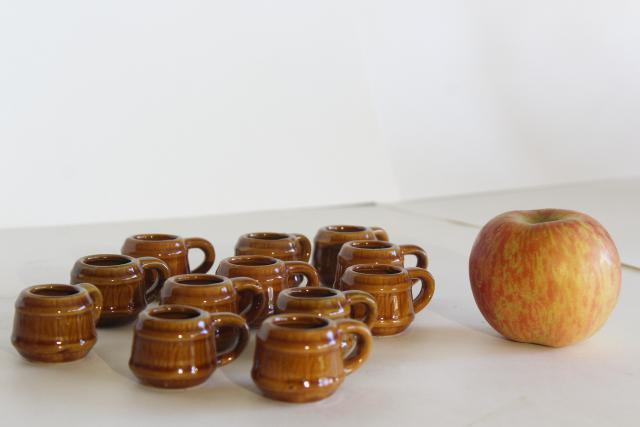 photo of vintage shot glasses, little pottery beer barrel mugs set of 12 miniature steins #1